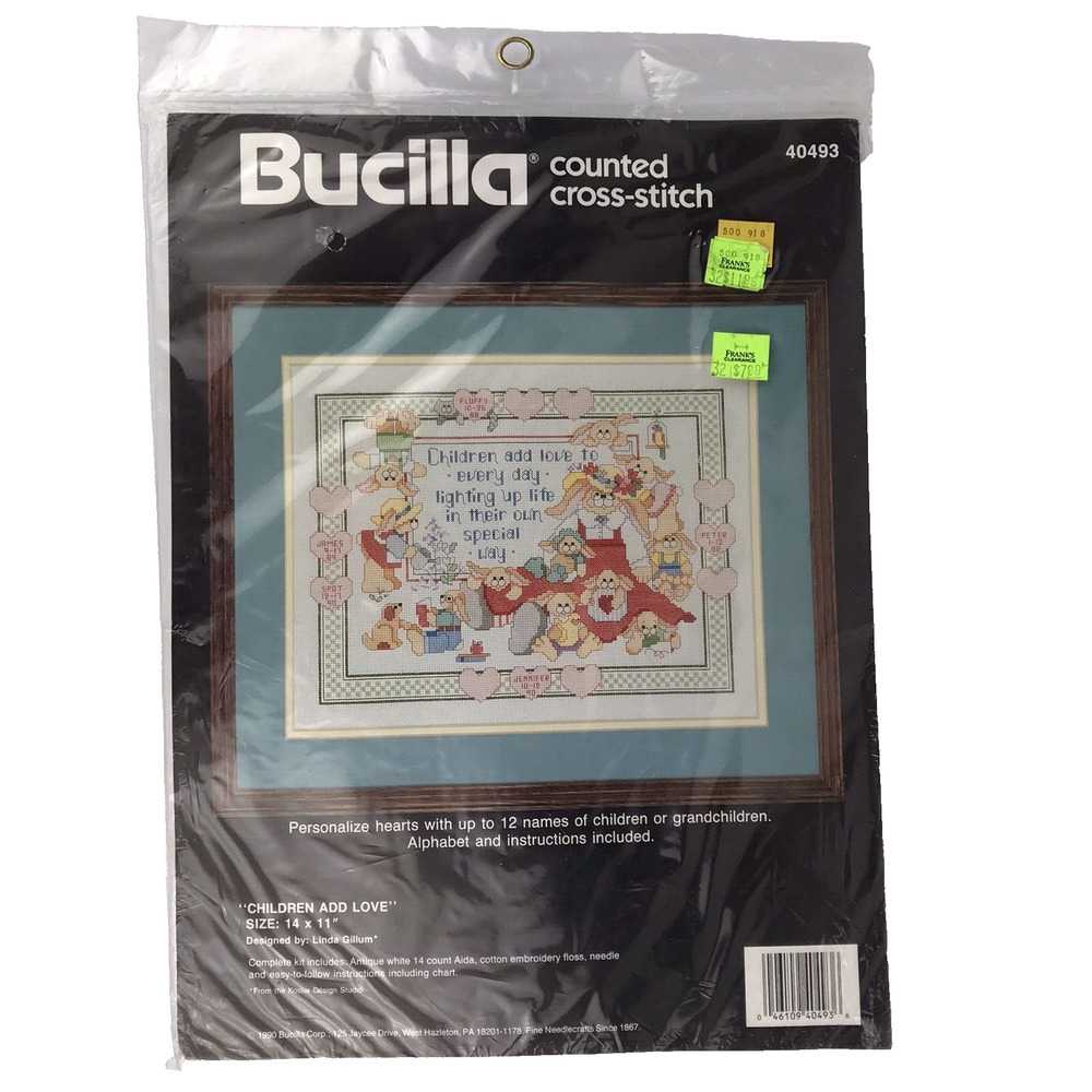 Bucilla Counted Cross Stitch Kit #40493 "Children Add Love" Rabbits 14"x11" 1990